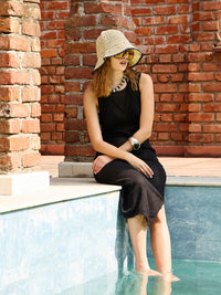 SASSAFRAS Crochet Round Neck Sleeveless Beach Cover-up Maxi