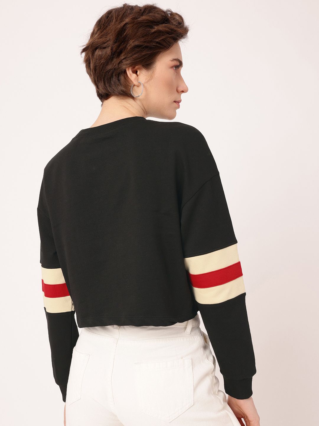 DressBerry Varsity Printed Cotton Terry Boxy Crop Sweatshirt
