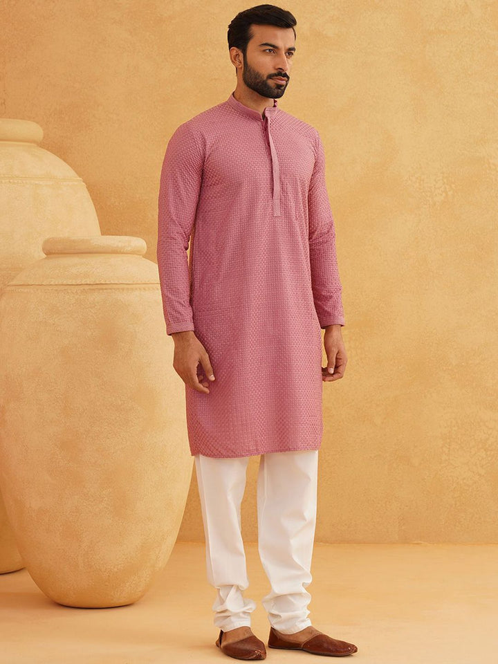 SOJANYA Floral Embroidered Mandarin Collar Thread Work Pure Cotton Kurta with Churidar