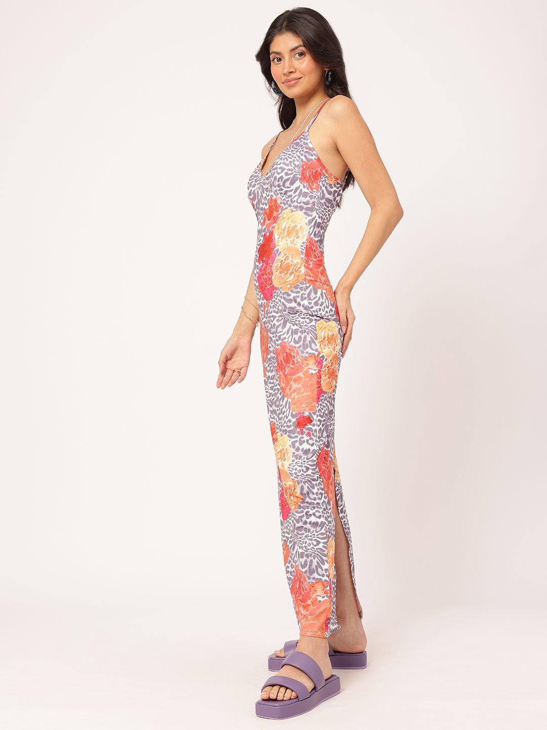 DressBerry Flirty & Fierce Printed Back Slit Maxi Dress