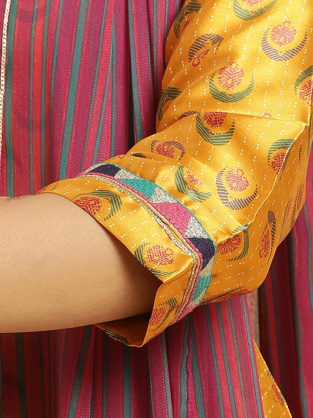 W Yellow Ethnic Motifs Printed Regular Sequinned Kurta With Leggings And Dupatta