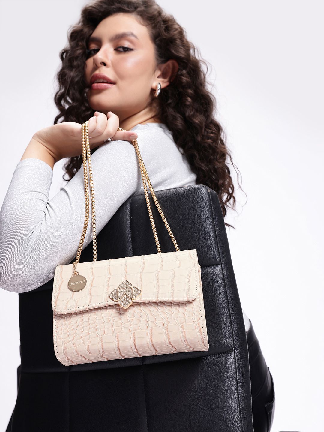 DressBerry Animal Textured Structured Shoulder Bag