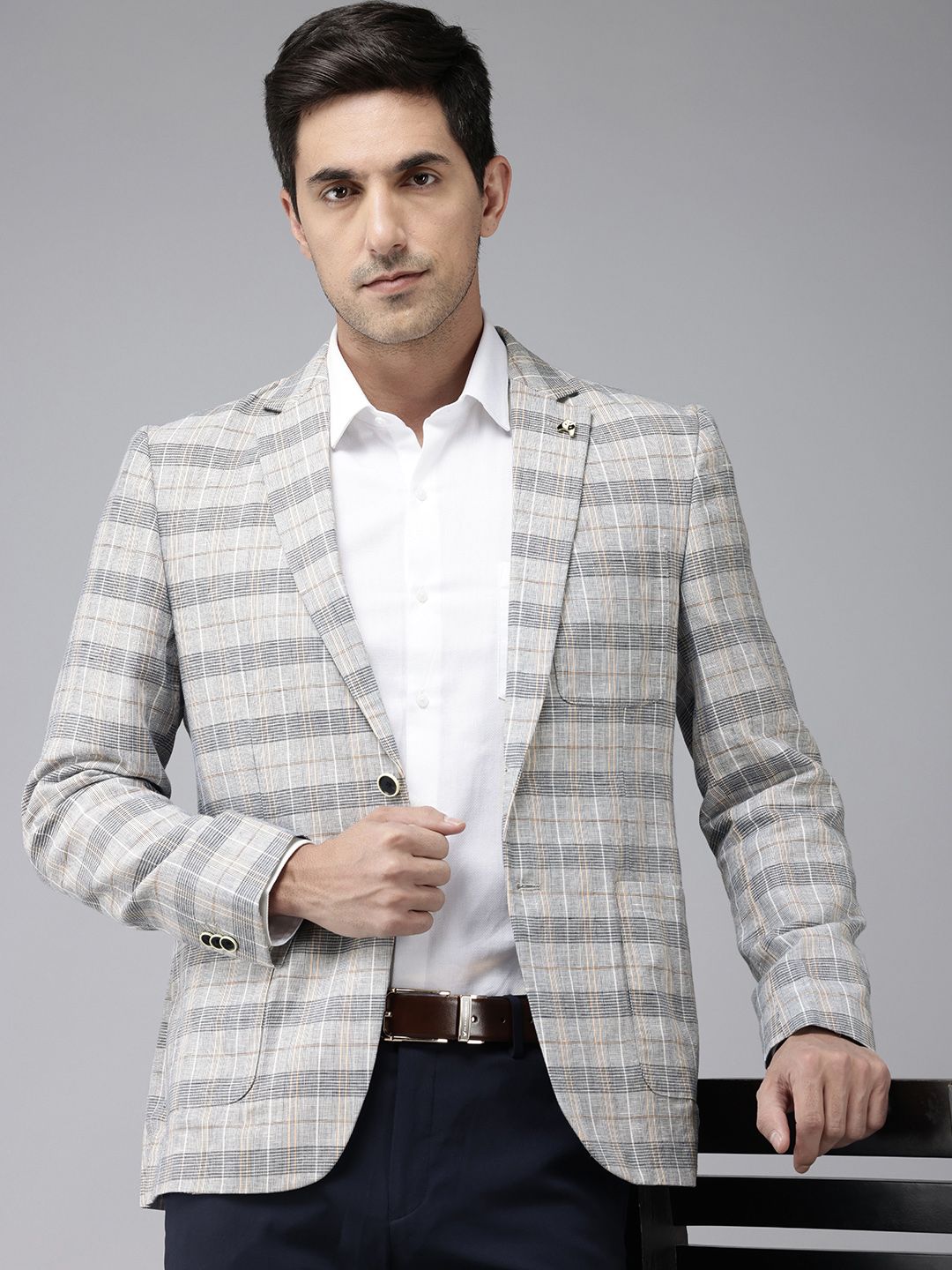 Park Avenue Checked Single-Breasted Super Slim Fit Formal Blazer