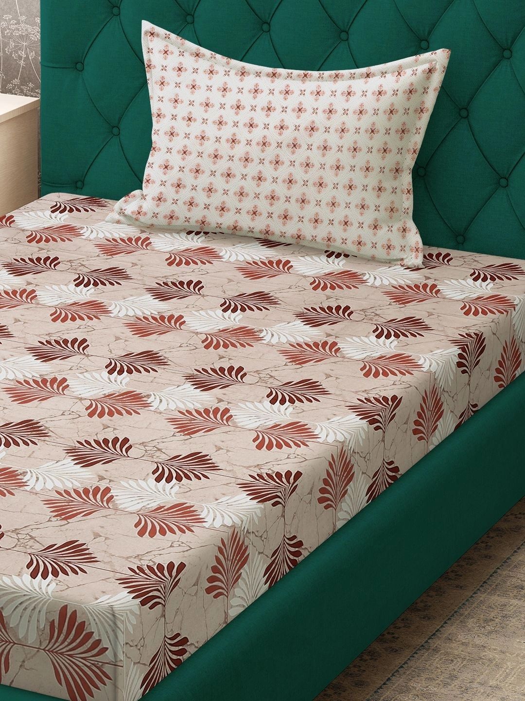 Moda Rapido X KLOTTHE Beige & Red Floral 400 TC Single Bedsheet with 1 Pillow Covers