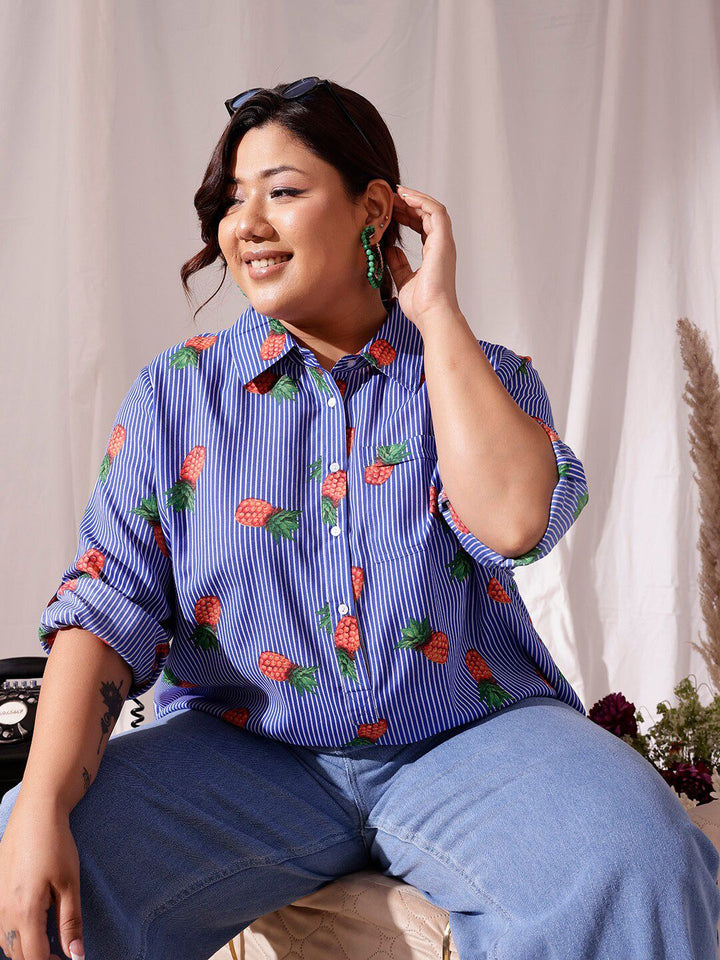 CURVY STREET Plus Size Comfort Striped Pure Cotton Casual Shirt