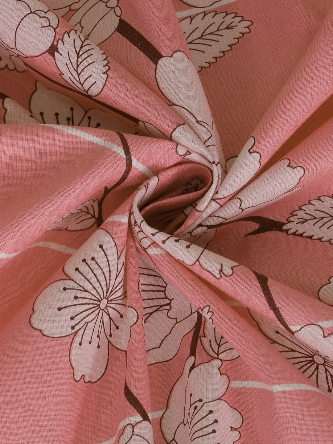 KLOTTHE Pink & White Floral-Printed 130 GSM Pure-Cotton Fitted Double King Bedsheet Set