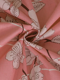KLOTTHE Pink & White Floral-Printed 130 GSM Pure-Cotton Fitted Double King Bedsheet Set