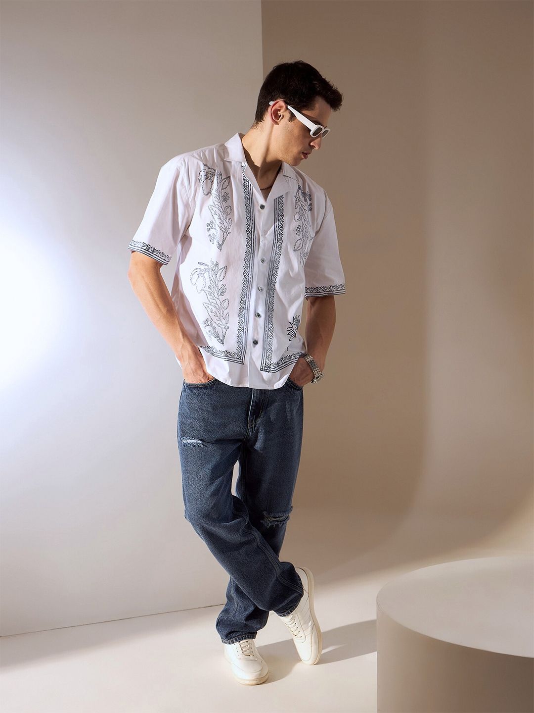 DENNISON Men Ethnic Hand Block Printed Oversized Shirt