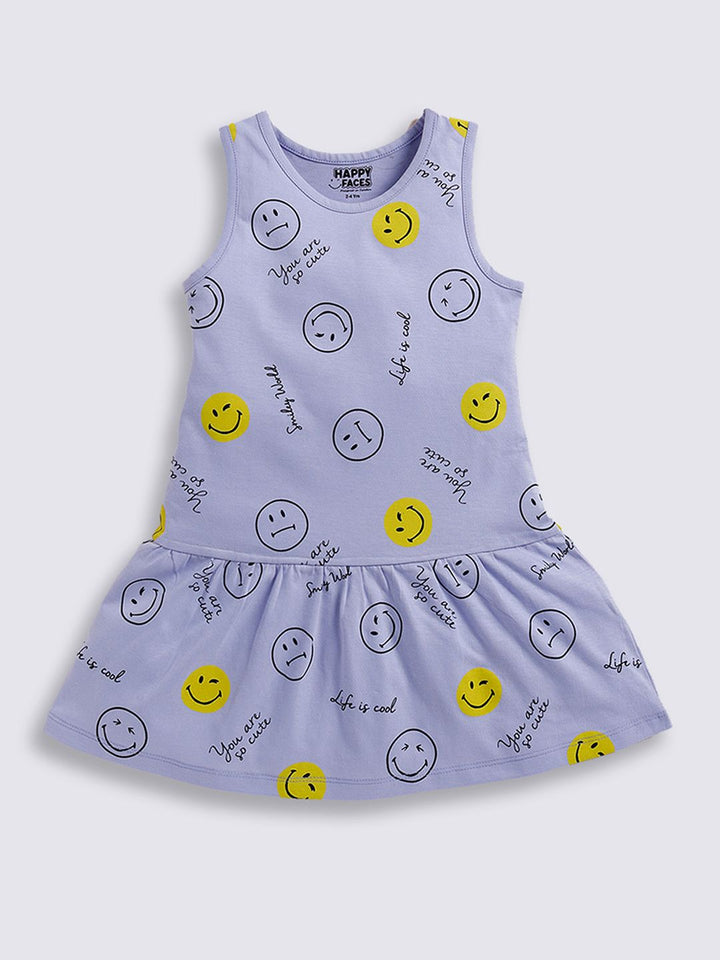 Happy Faces Pure Cotton Smiley Print A-Line Dress