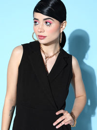 Berrylush Black Solid Notched Lapel Neck Jumpsuit