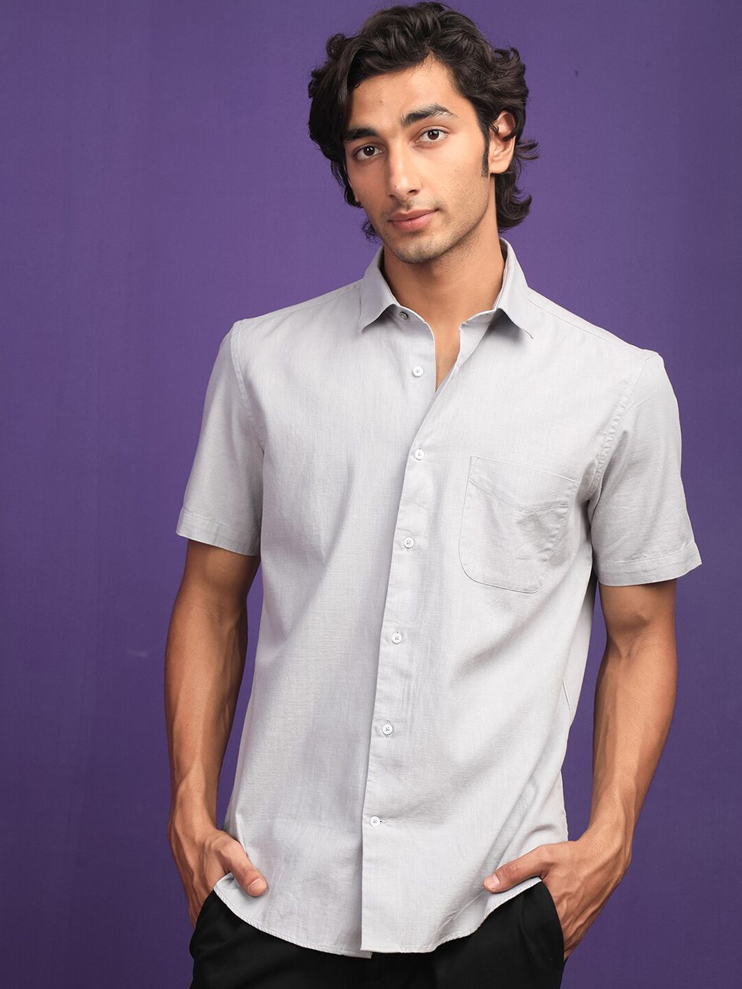 RARE RABBIT Men Darwin Slim Fit Spread Collar Cotton Shirt