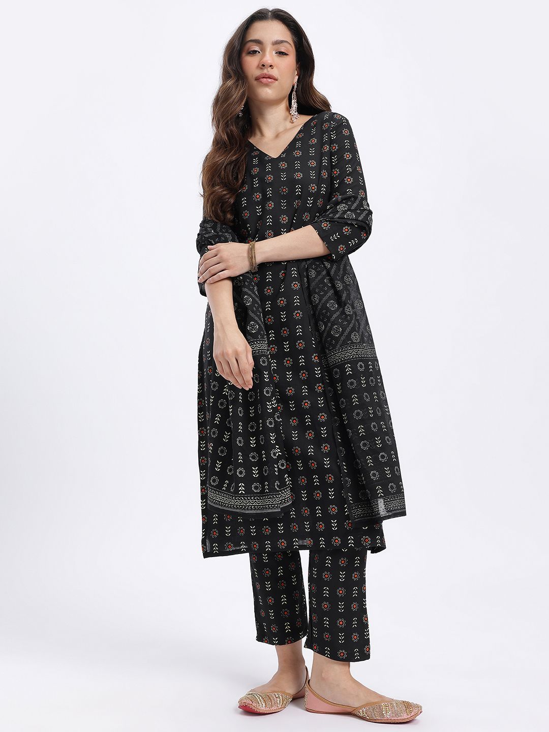 Anouk Ethnic Motifs Print Kurta with Trousers & Dupatta