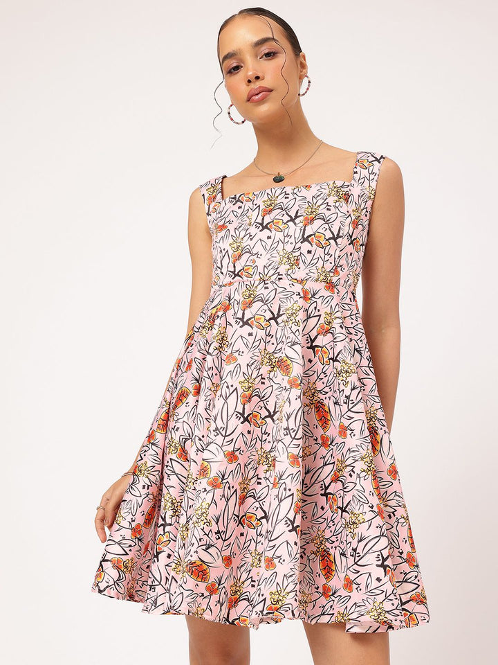 DressBerry Garden Glam Floral Print Satin-Finish A-line Dress
