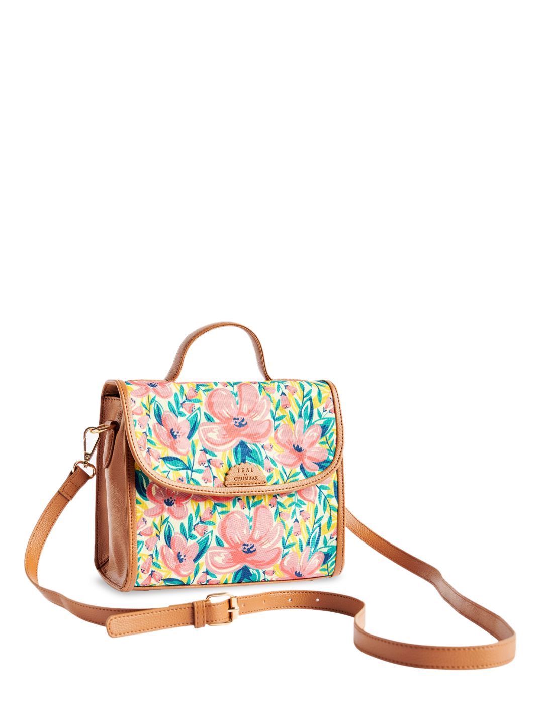 TEAL BY CHUMBAK Floral Printed Structured Canvas Sling Bag