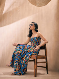 Pink Paprika oleh Sassafras Ikat dicetak Strapless Smocked Tube Fit & Flare Maxi Dress