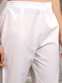Vishudh White Floral Printed Pure Cotton Straight Kurta With Trousers & Dupatta