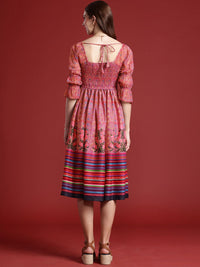 Anouk Floral Printed Fit & Flared Smocked Ethnic Dress