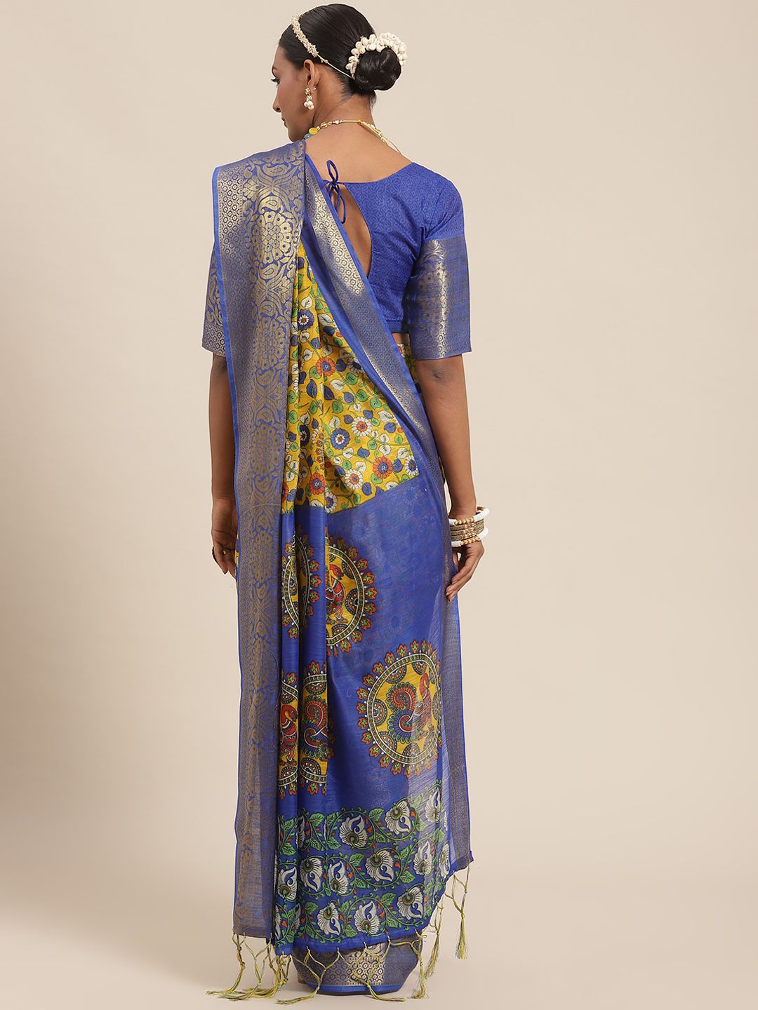 Saree mall Yellow & Blue Floral Sarees