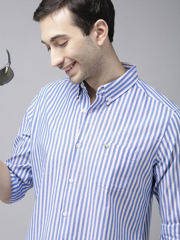 THE BEAR HOUSE Men Blue Slim Fit Bengal Stripes Casual Shirt