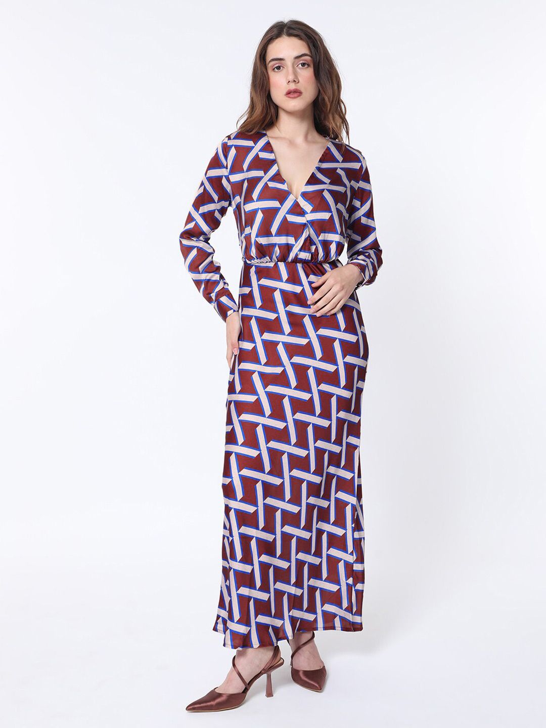 RAREISM Geo Print Overlap Front Maxi Dress
