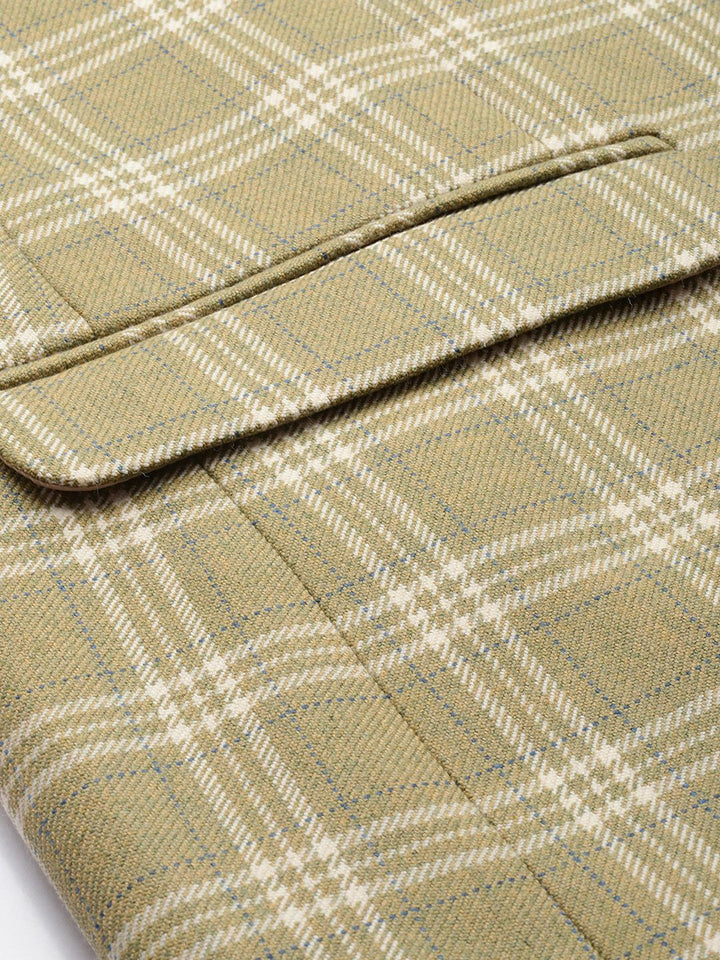 Park Avenue Notched Lapel Single Breasted Checked Slim Fit Formal Blazer