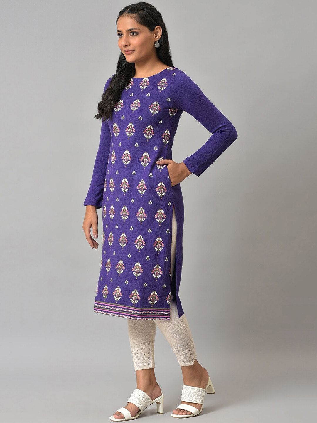W Women Purple Ethnic Motifs Printed Kurta
