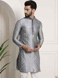 SOJANYA Men Grey Woven Design Straight Kurta