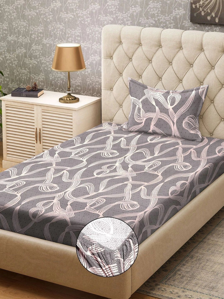 Myntra Elegant Homes Grey & Brown 300 TC Single Bedsheet with 1 Pillow Covers