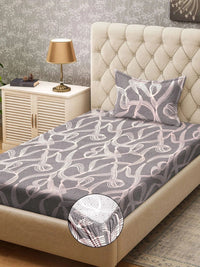 Myntra Elegant Homes Grey & Brown 300 TC Single Bedsheet with 1 Pillow Covers