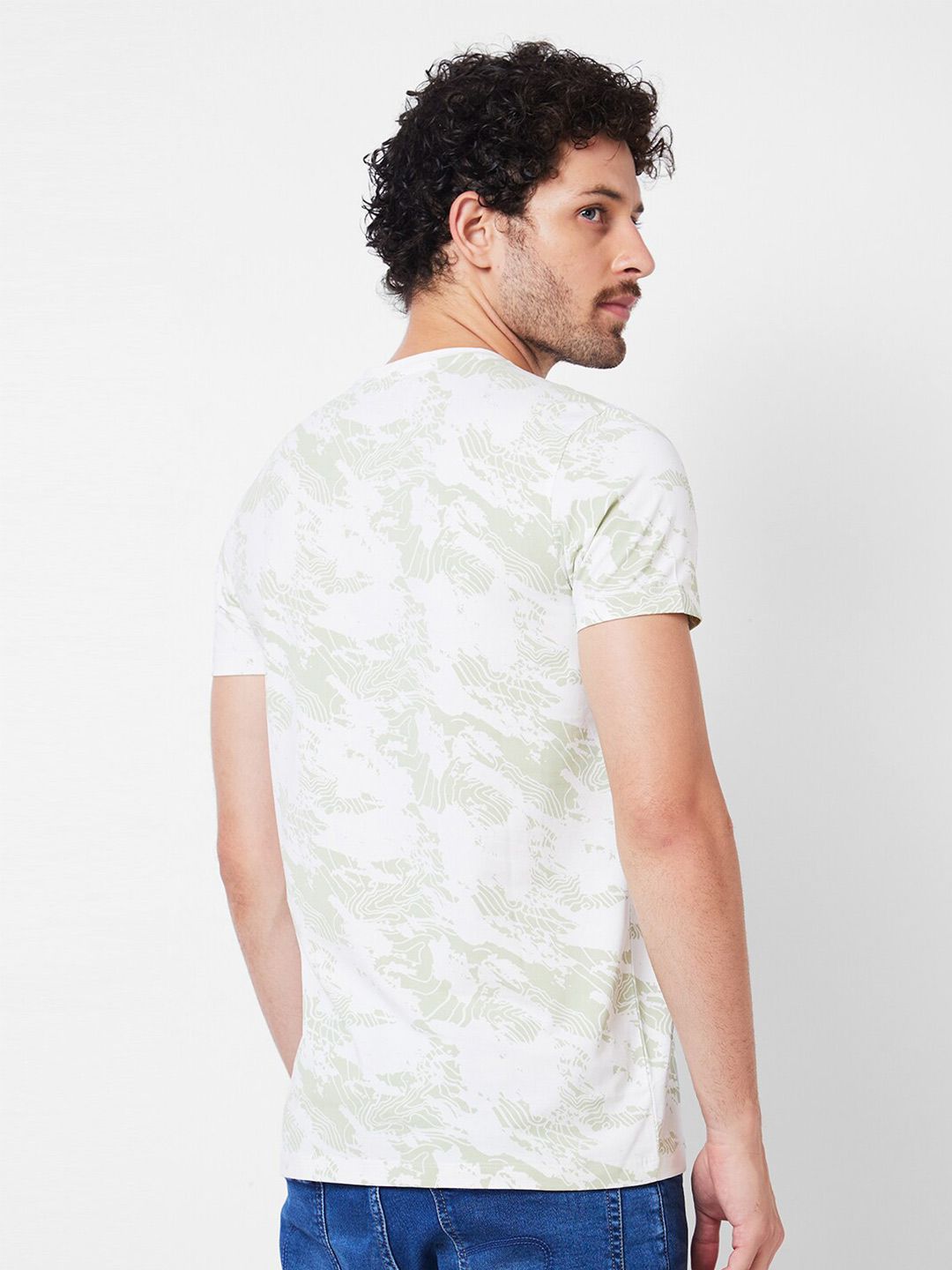 SPYKAR Abstract Printed Round Neck Cotton Slim Fit T-shirt