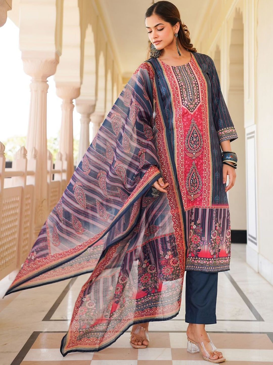 KALINI Women Ethnic Motifs Printed Regular Kurta with Trousers & With Dupatta