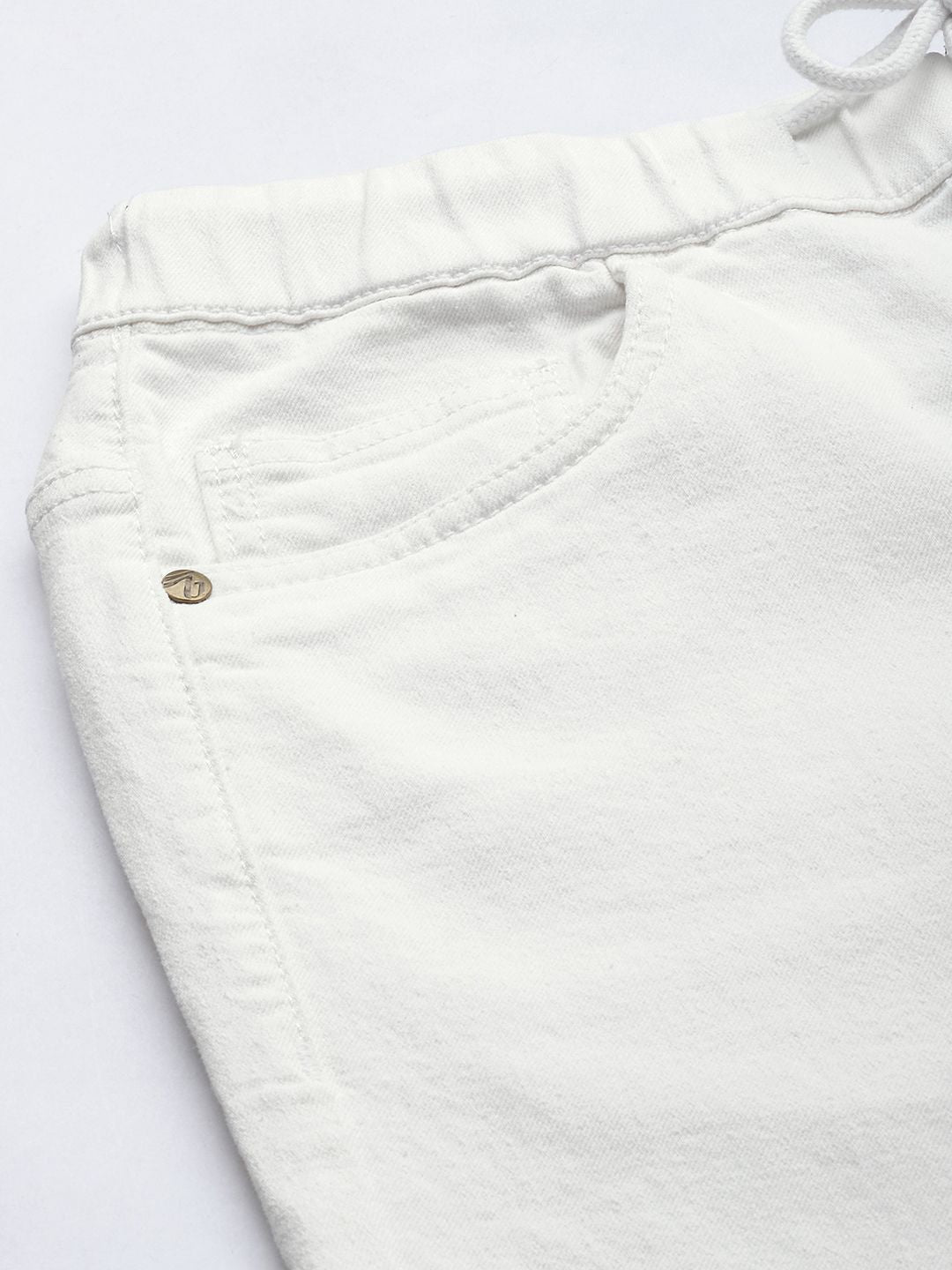 The Indian Garage Co Men White Slash Knee Printed Stretchable Jeans