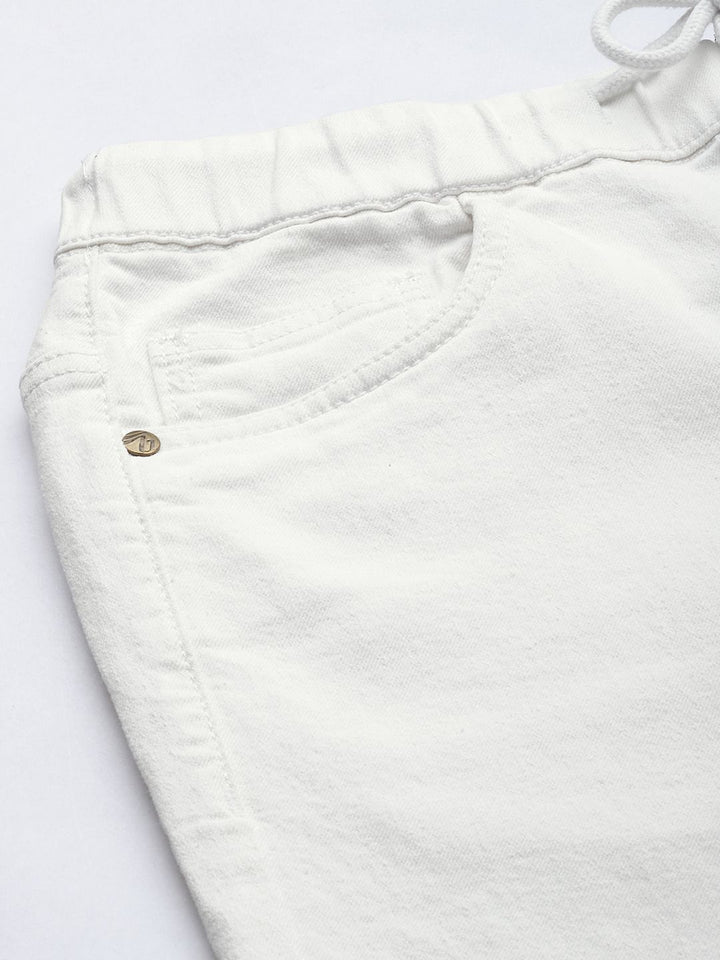 The Indian Garage Co Men White Slash Knee Printed Stretchable Jeans