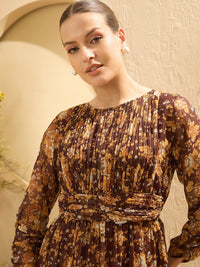 Antheaa Floral Printed Tiered Fit and Flare Midi Dress