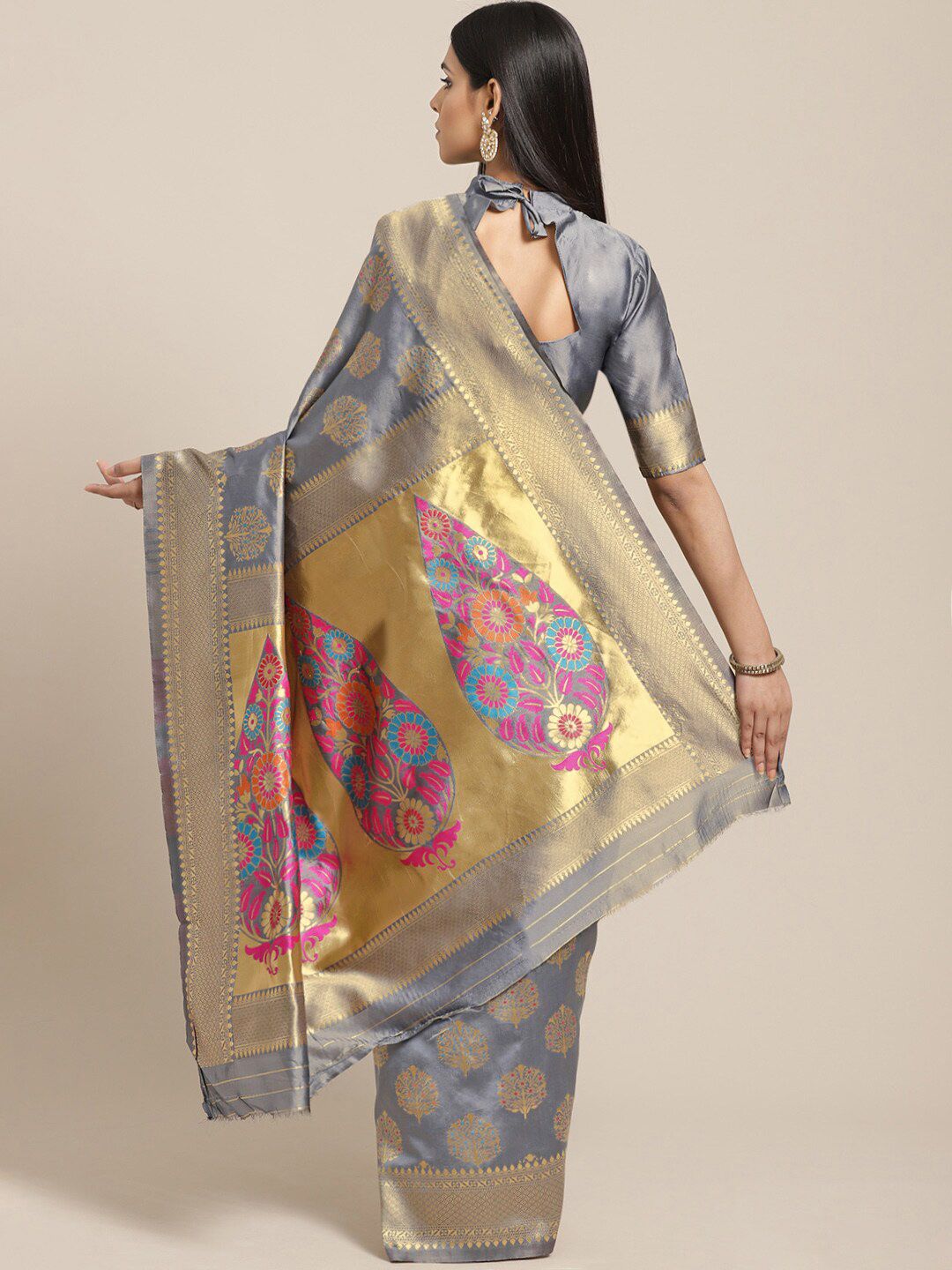 Saree mall Grey & Golden Woven Design Banarasi Saree