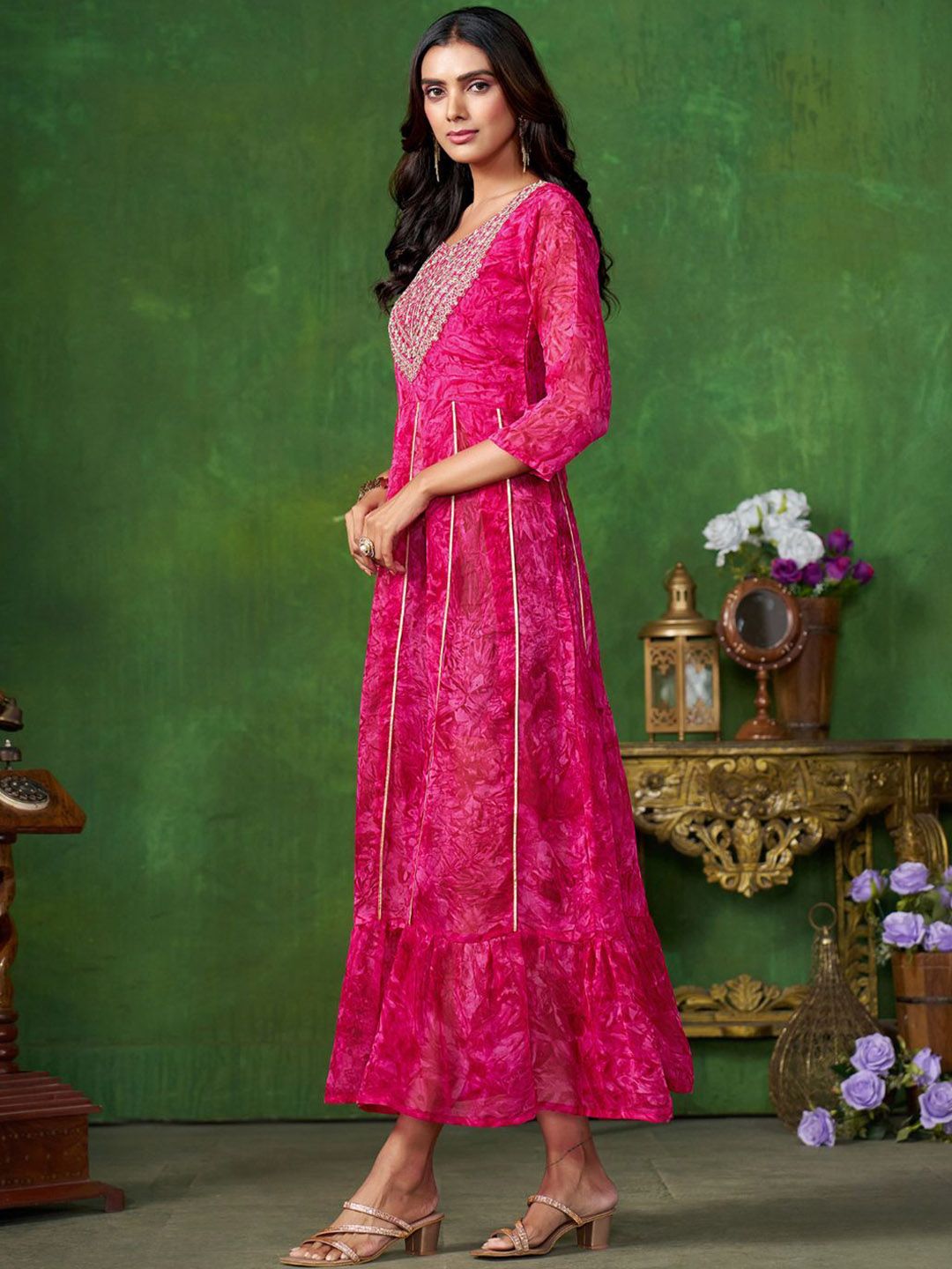 KALINI Ethnic Motifs Fit and Flare Ethnic Dress