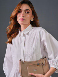 AND Self Design Cuffed Sleeves Cotton Shirt Dress