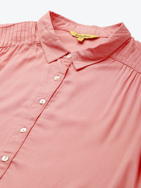 Global Desi Eco Vero Women Pink Solid Straight Fusion Kurta