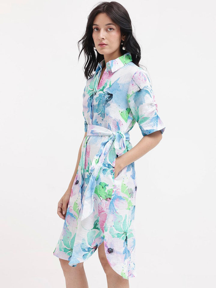 RAREISM Floral Print Knee Length Shirt Dress