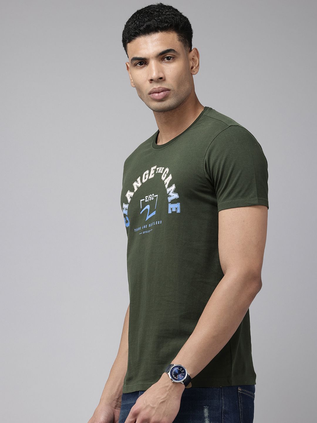 SPYKAR Pure Cotton Typography Printed Slim Fit T-shirt
