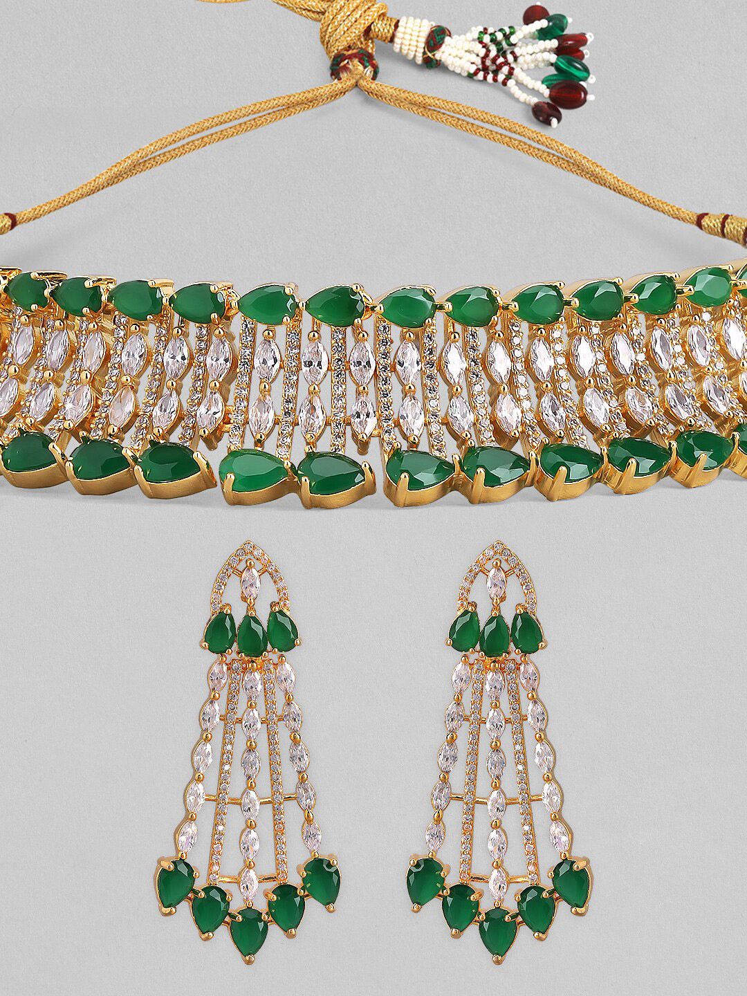 Rubans 22k Crystal Emerald & White Cubicziicronia Set Juelan Choker Studded