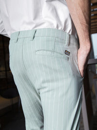 The Indian Garage Co Men Green & White Slim Fit Striped Chinos