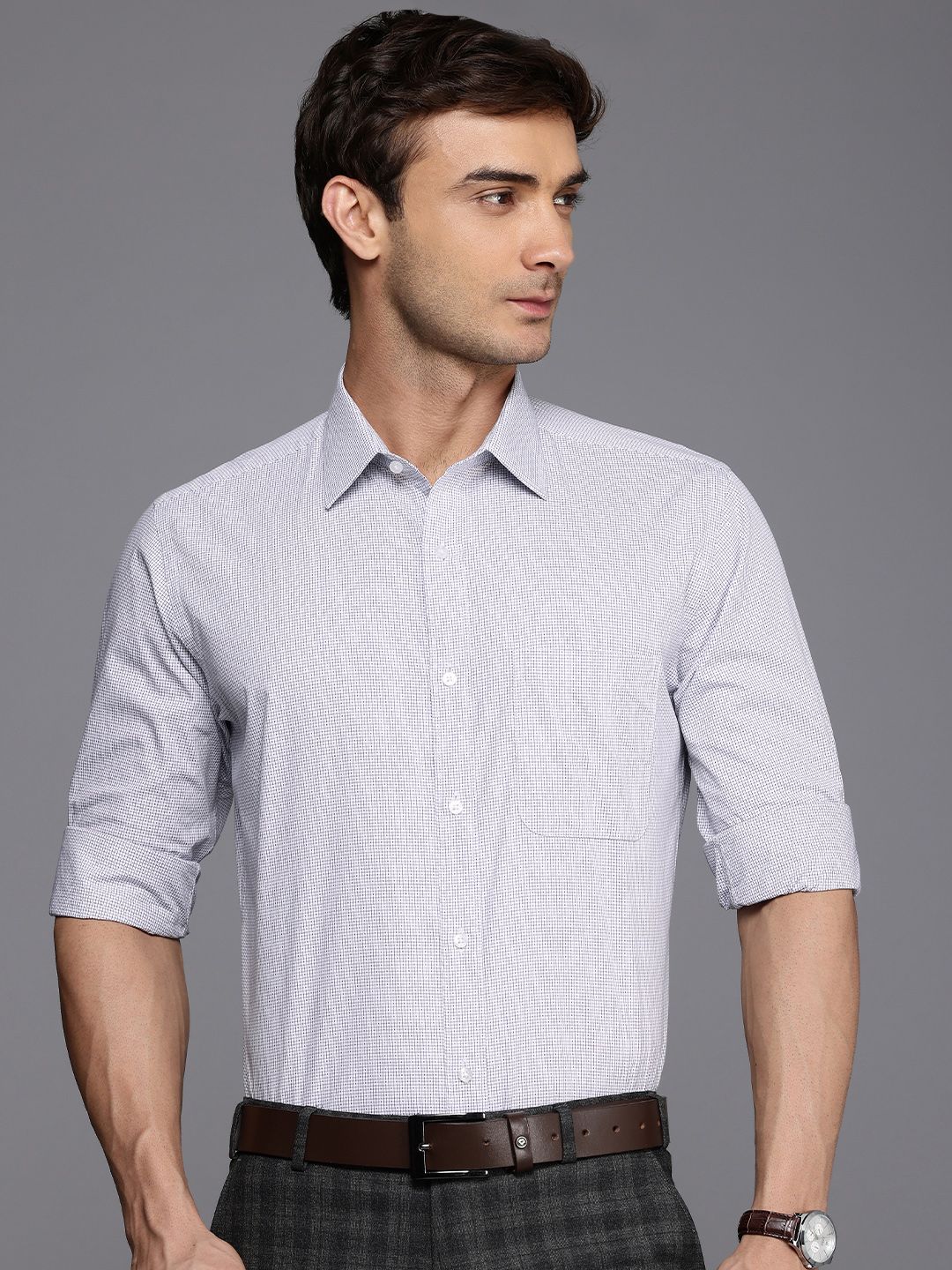 Raymond Slim Fit Geometric Self Design Pure Cotton Formal Shirt