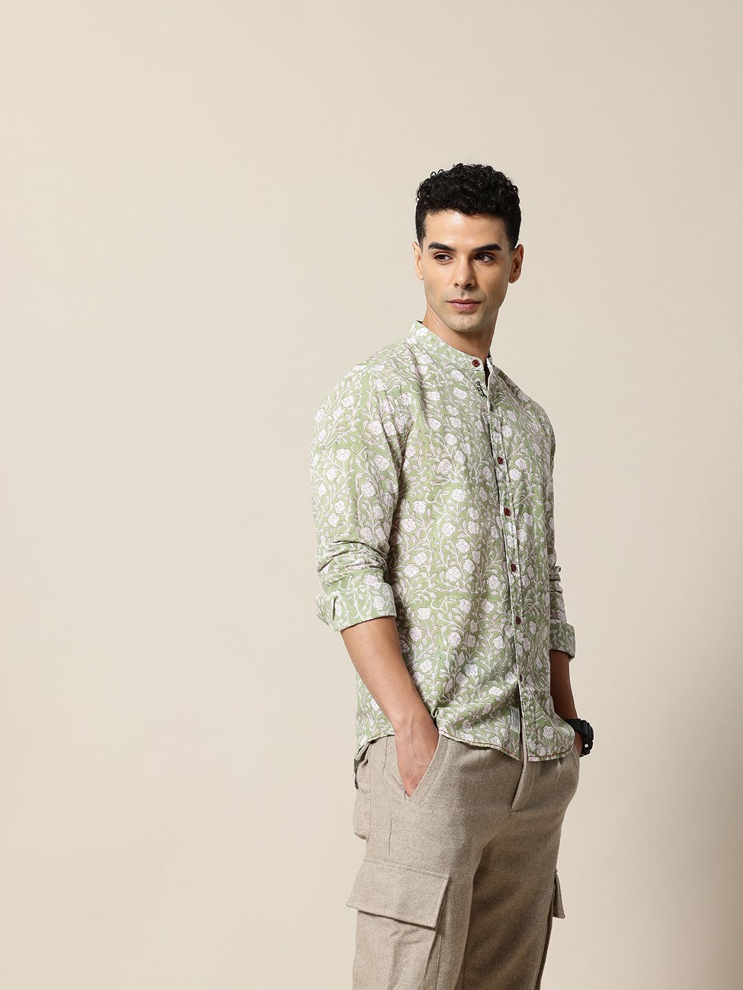 Mr Bowerbird Pure Cotton Tailored Fit Floral Opaque Printed Casual Shirt
