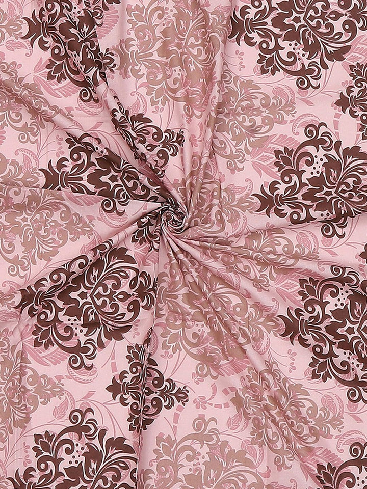 Monte Carlo Pink & Brown Floral Printed 104 TC Single Bedsheet Set 2.24 m x 1.52 m