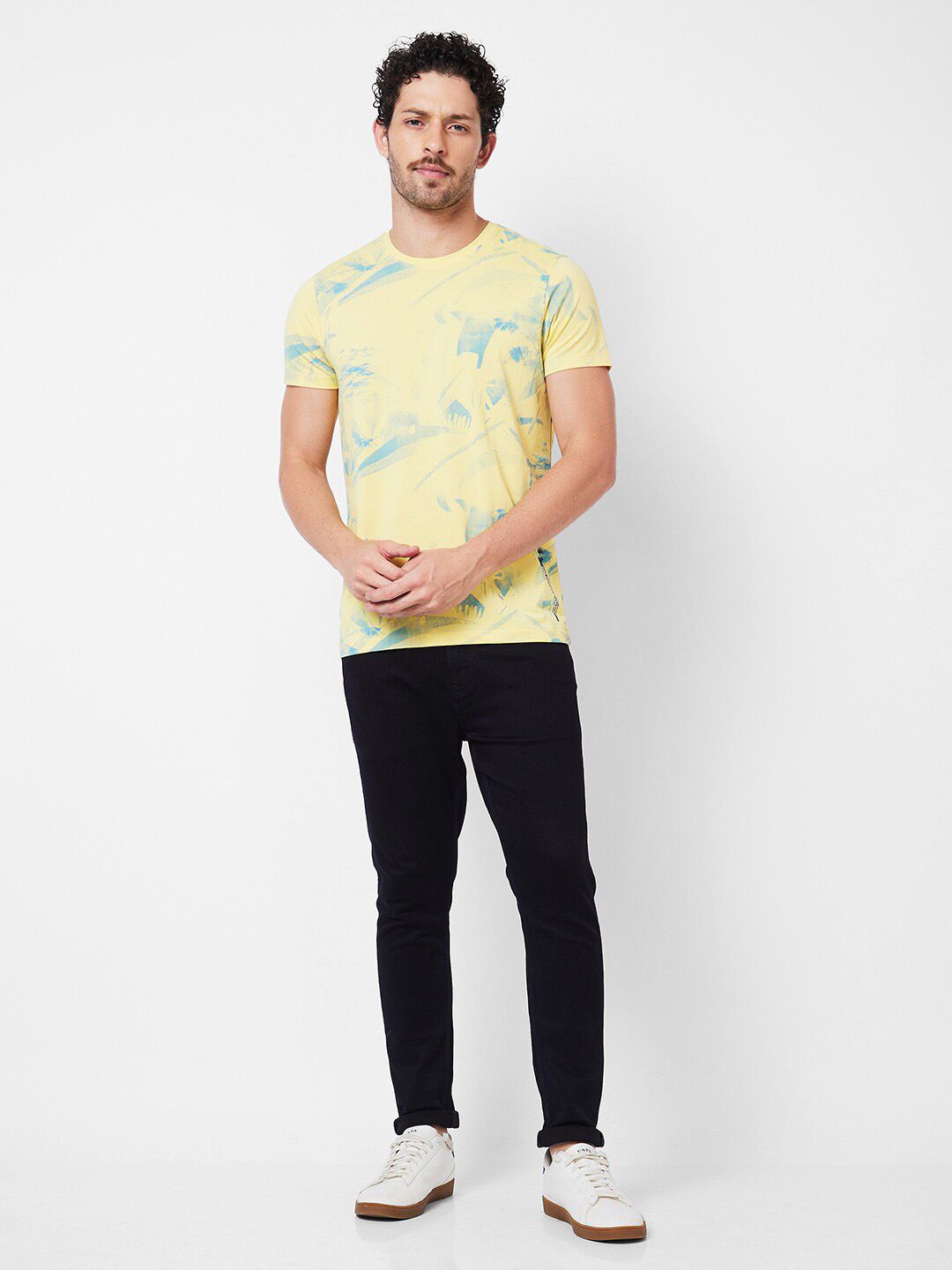 SPYKAR Abstract Printed Round Neck Slim Fit Cotton T-shirt