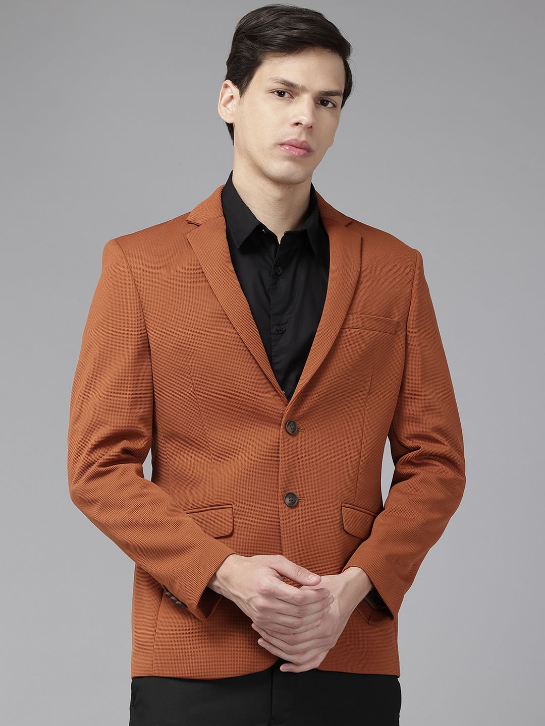 Park Avenue Self Design Super Slim Fit Single-Breasted Formal Blazer