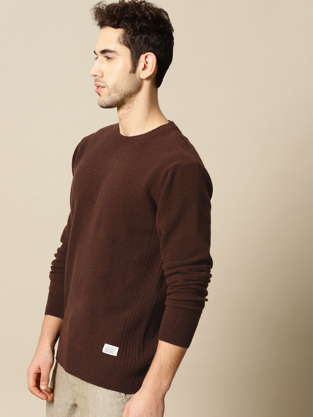 Mr Bowerbird Men Coffee Brown Side Ribbed Woollen Jumper