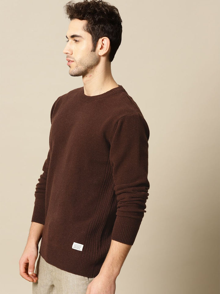 Mr Bowerbird Men Coffee Brown Side Ribbed Woollen Jumper