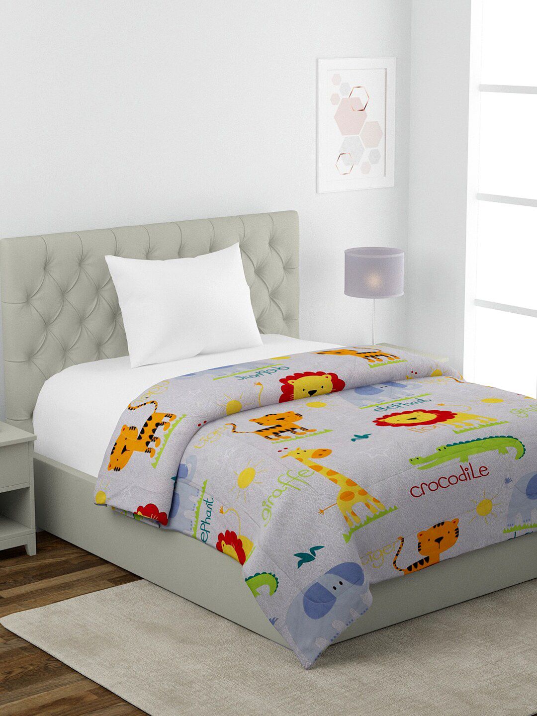 HOSTA HOMES Grey & Green Cartoon Characters Heavy Winter 210 GSM Single Bed Comforter
